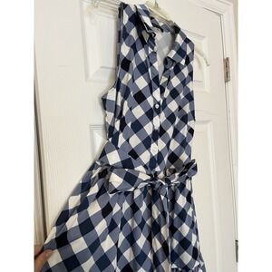 Tommy Hilfiger Women's Sleeveless Blue Checked Cotton Button Midi Dress 12